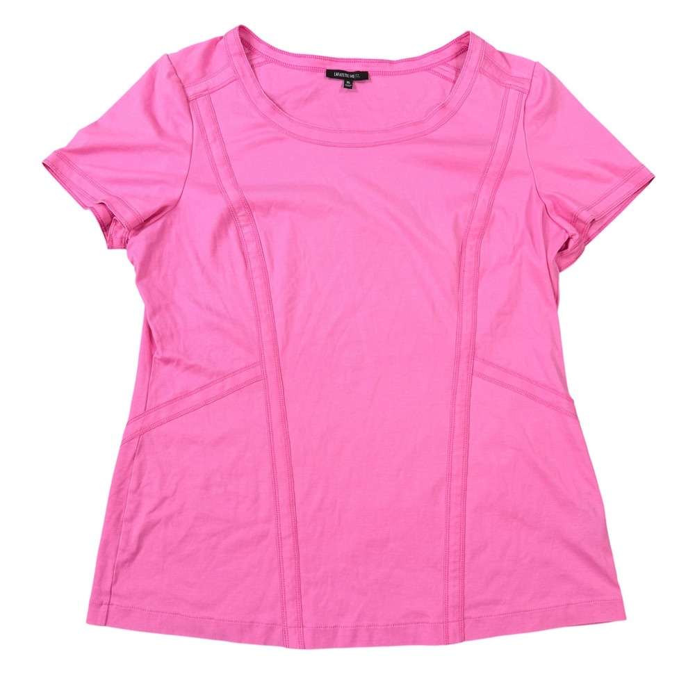 Lafayette 148 Womens Pink Seamed Short Sleeve T-Shirt Size XL